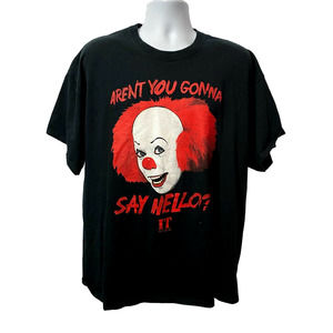 IT Pennywise Black T-Shirt Adult 2XL Aren't You Gonna Say Hello?